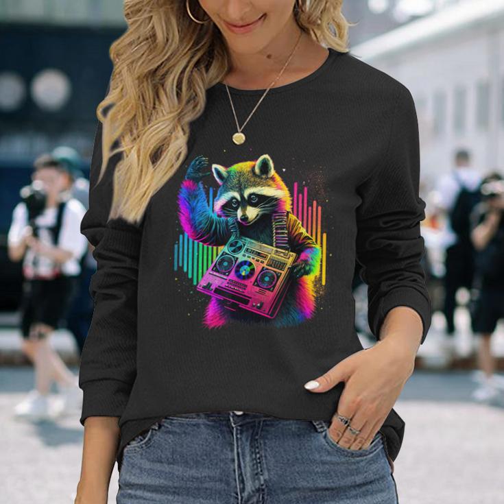 Future Raccoon Dj Retro Party Dj Badger Synthwave Langarmshirts Geschenke für Sie