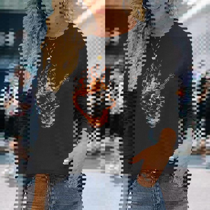 Guitarras Dibujo Guitarrista Ardiente Guitarra Guitarra Eléctrica Camiseta de manga larga Regalos para ella