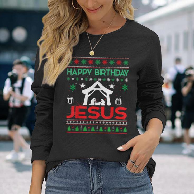 Happy Birthday Jesus Ugly Christmas Jumper Langarmshirts Geschenke für Sie