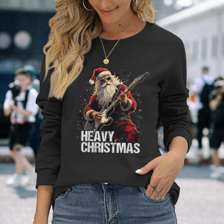 Heavy Christmas Santa Claus Guitar Langarmshirts Geschenke für Sie