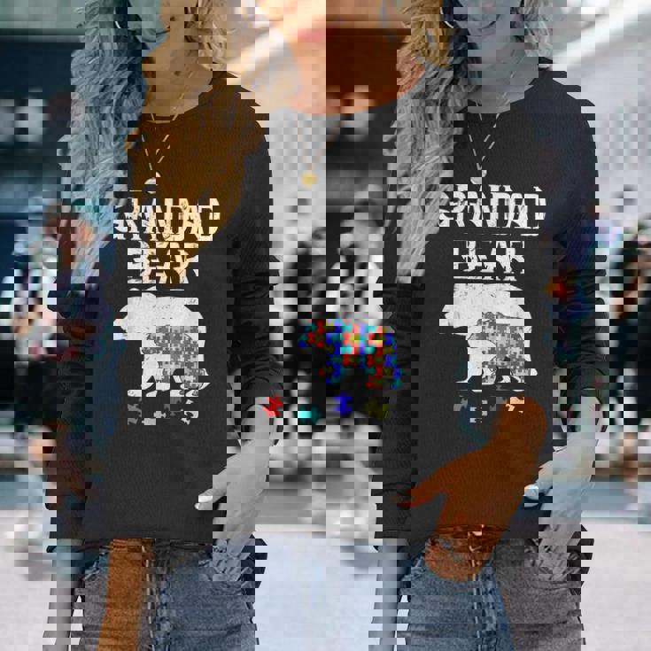 Hombre Grandad Bear Autism Awareness Autism Papa Daddy Camiseta de manga larga Regalos para ella