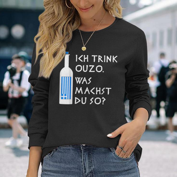 Ich Trink Ouzo Was Machst Du So Greek Ouzo Bottle Langarmshirts Geschenke für Sie