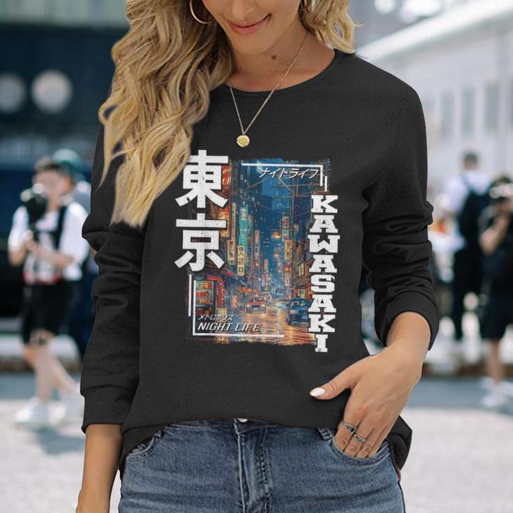 Kawasaki City Retro Japanese Aesthetic Streets Of Kawasaki Langarmshirts Geschenke für Sie