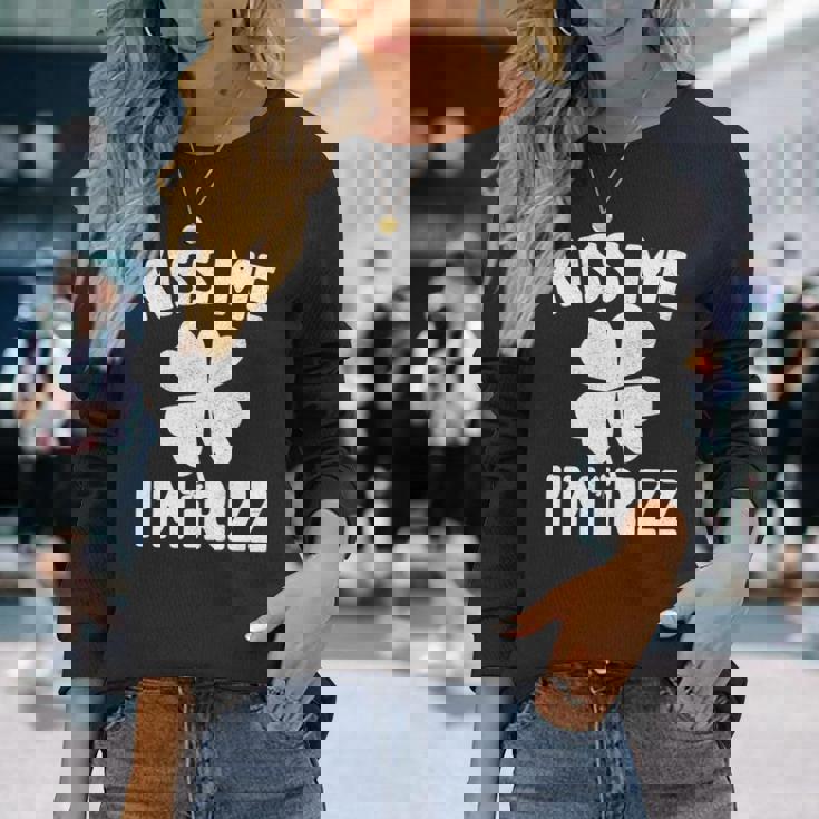 Kiss Me I'm IRizz Irish Rizz Lucky Saint Patricks Day Clover Premium Long Sleeve T-Shirt Gifts for Her