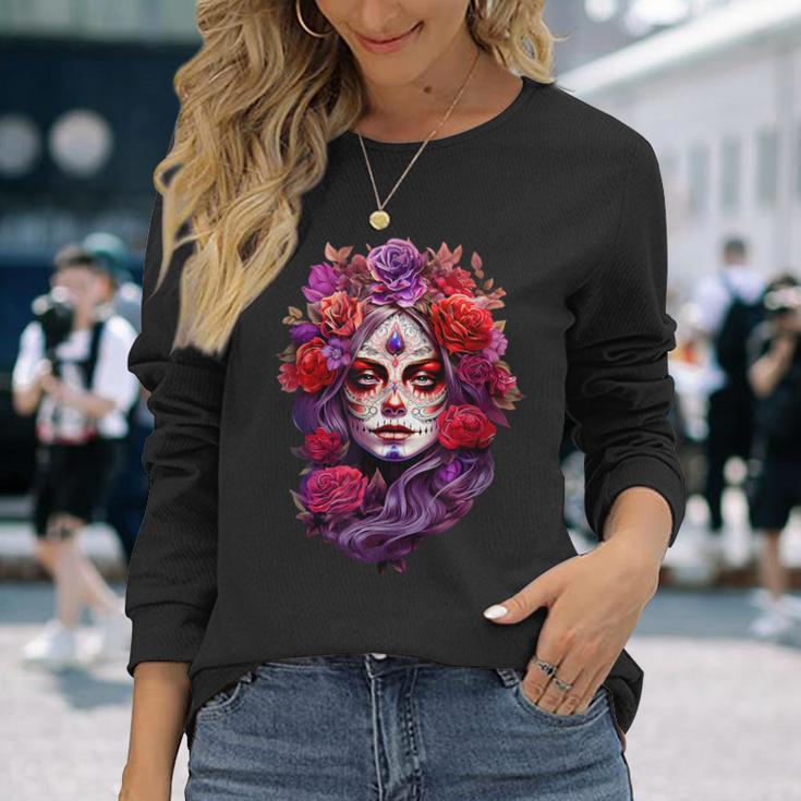 La Catrina Cool Dia De Muertos Day Of The Dead Langarmshirts Geschenke für Sie