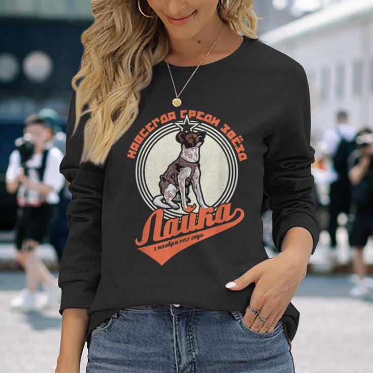 Laika Gagarin Dog Sputnik Propaganda Russia Ussr Langarmshirts Geschenke für Sie