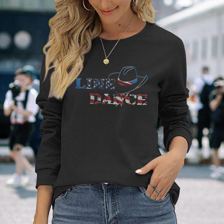 Line Dance Cowboy Hat Usa Flag S Langarmshirts Geschenke für Sie