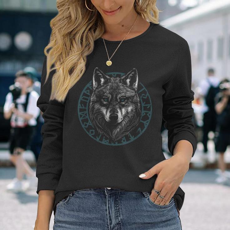 Lobo Ojos Azules Iconosikingos Camiseta de manga larga Regalos para ella