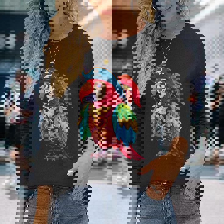 Loro Pirata Divertido Loroestido Como Pirata Camiseta de manga larga Regalos para ella