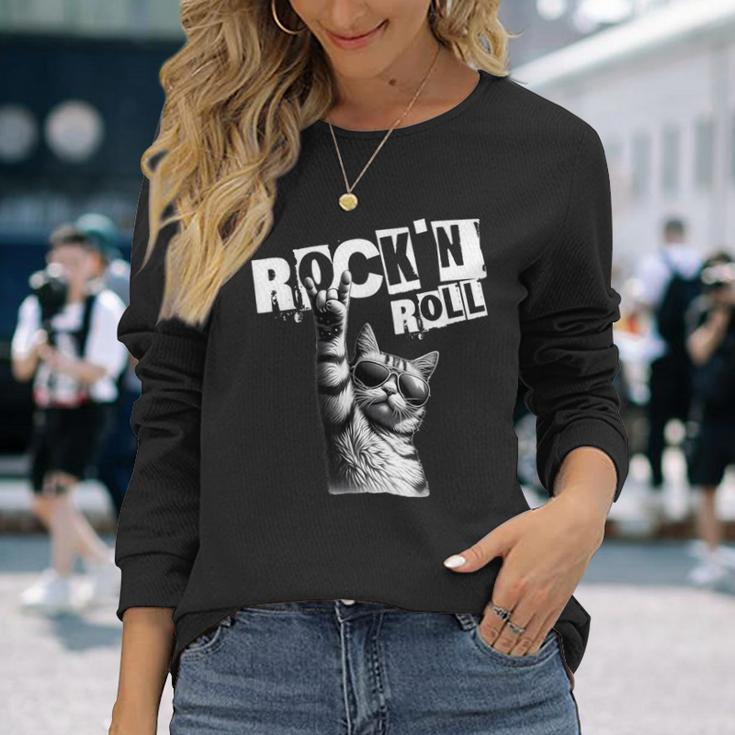 Lustiges Musik Festival Rock Katze Rock N Roll Langarmshirts Geschenke für Sie