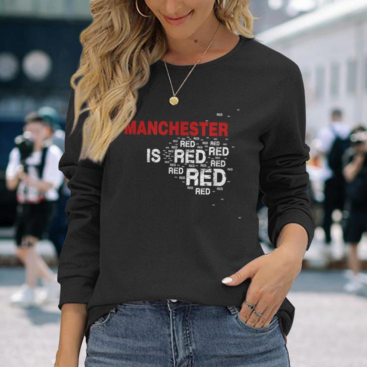 Manchester Is Red United Football Fans Slogan Langarmshirts Geschenke für Sie