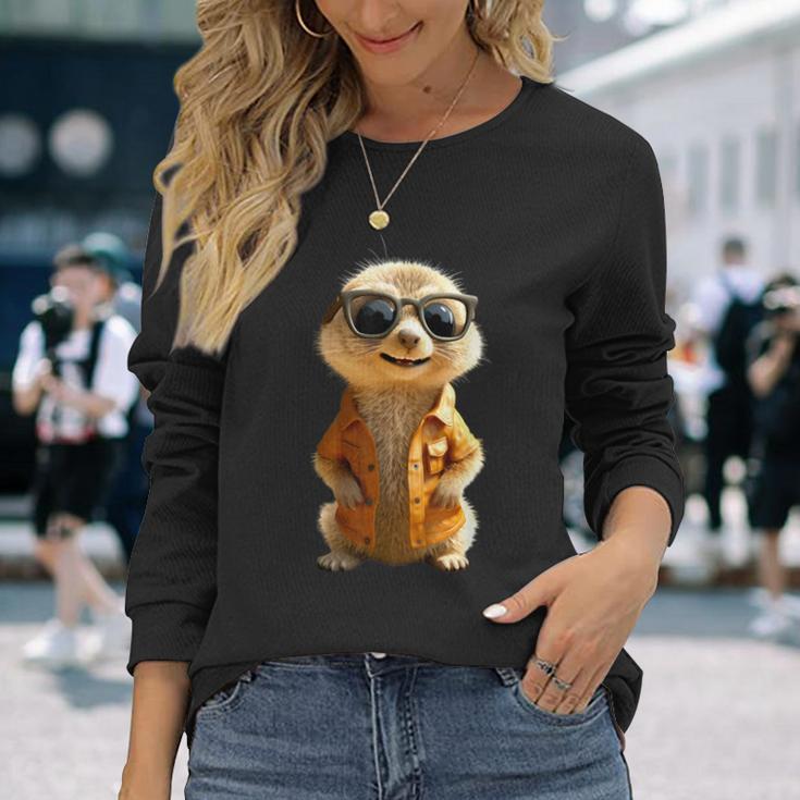 Meerkat With Sunglasses Animal Lovers Cute Surikate Langarmshirts Geschenke für Sie