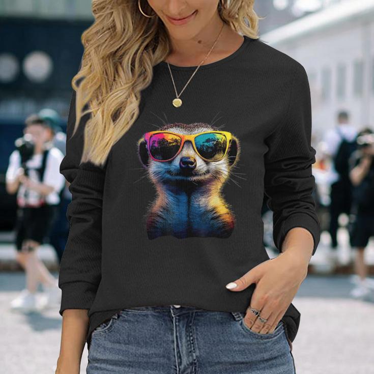 Meerkat With Sunglasses Colourful Popart Cute Meerkat Langarmshirts Geschenke für Sie