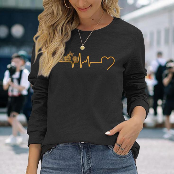 Motorcycle Heartbeat Biker Ecg Line Frequency Motorcyclist Langarmshirts Geschenke für Sie