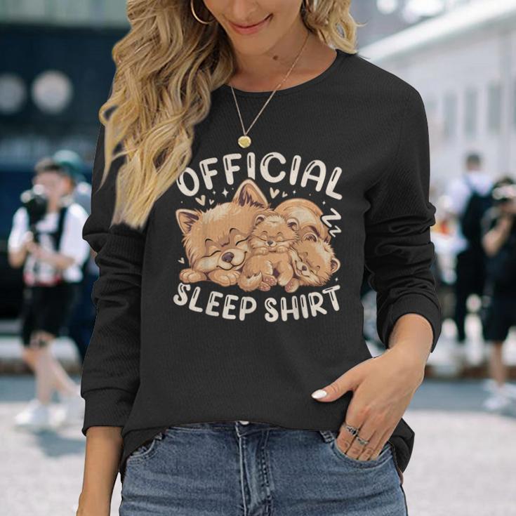 Official Sleep Pomeranian Dog With Puppy Langarmshirts Geschenke für Sie