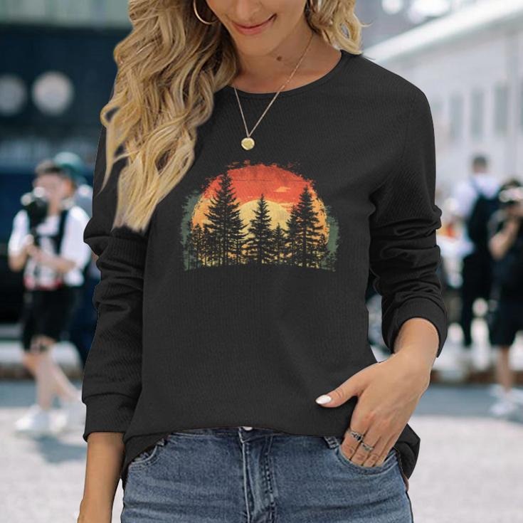 Outdoor Tree Nature Lovers Sunset Retro Forest Langarmshirts Geschenke für Sie