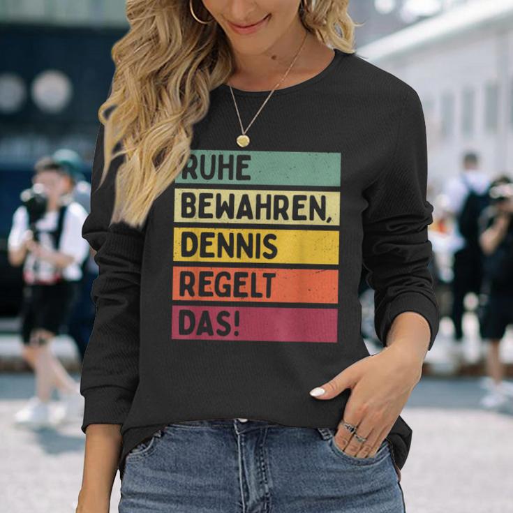 Peace Keep Dennis Regelt The Saying In Retro Colours Langarmshirts Geschenke für Sie