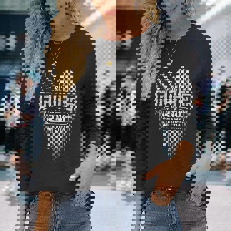 Proud Daughter Vietnam Vet Dad Veterans Day American Flag Long Sleeve T-Shirt Gifts for Her