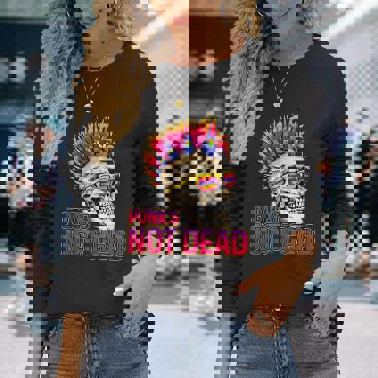 Punk's Not Dead Rock Retro Rocker Skull Punk Rock Sin Mangas Camiseta de manga larga Regalos para ella