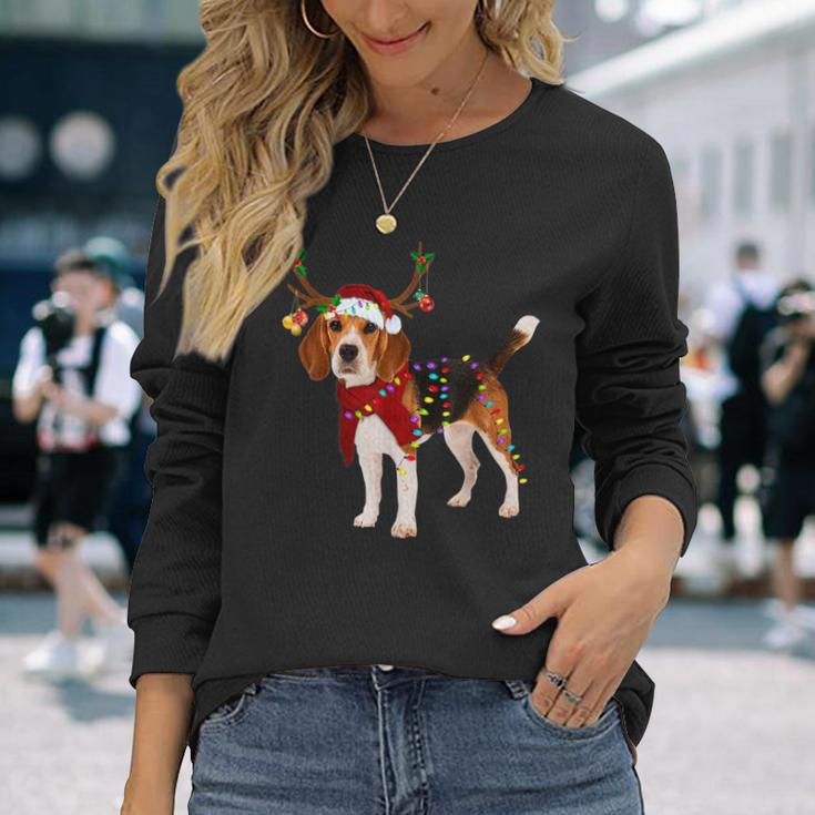 Santa Claus Beagle Reindeer Light Christmas Langarmshirts Geschenke für Sie