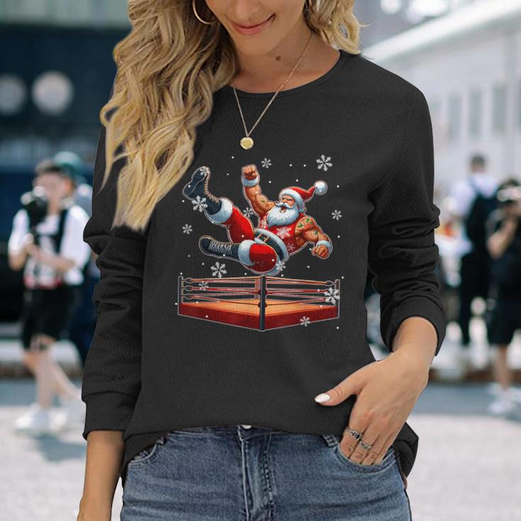 Santa Wrestling Christmas Wrestler Matching Sport Lover Langarmshirts Geschenke für Sie