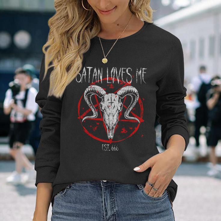 Satanist Baphomet 666 Satanism Satan Loves Me Langarmshirts Geschenke für Sie