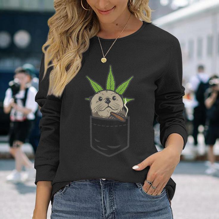 Sea Otter Smoking Weed Cannabis Blunt 420 Thc Stoner Langarmshirts Geschenke für Sie