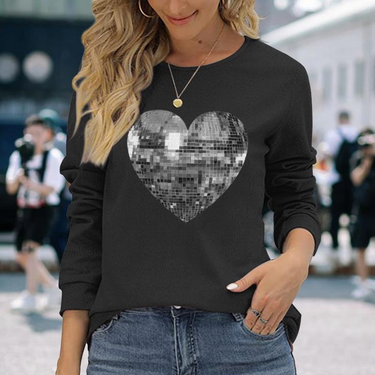 Silver Disco Ball Heart Langarmshirts Geschenke für Sie