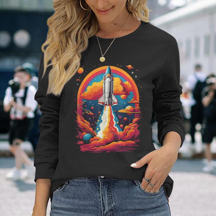 Space Travel With Space Shuttle Rocket Astronaut Dream Langarmshirts Geschenke für Sie