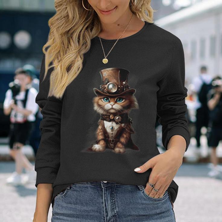 Steam Punk Portrait Cat Kitten Steampunk Sci-Fi Character Langarmshirts Geschenke für Sie