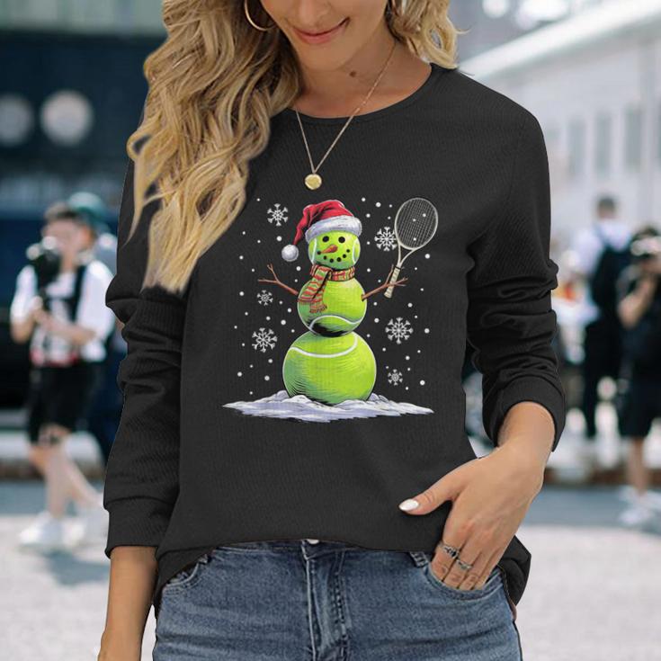 Tennis Snowman Tennis Player Santa Hat Christmas Langarmshirts Geschenke für Sie