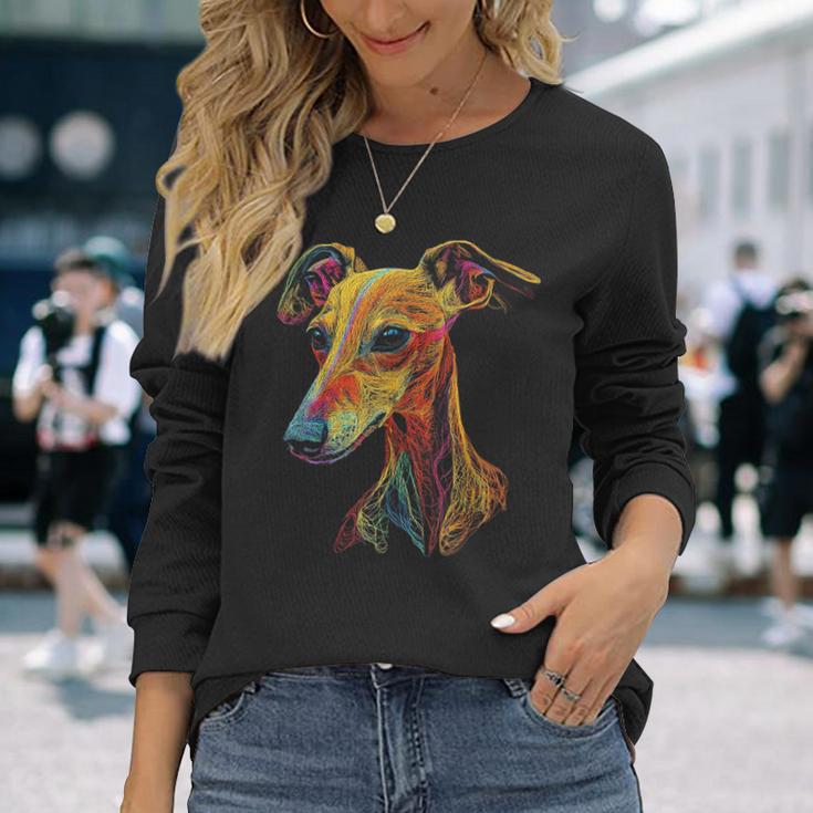 Whippet Dog Motif Pet Illustration Colourful Whippet Langarmshirts Geschenke für Sie