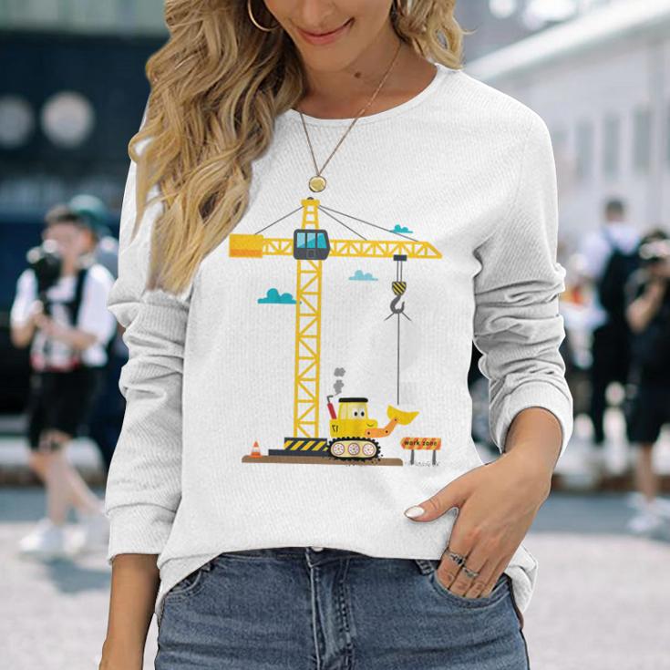 Children's 2Nd Birthday Boys With Crane And Digger Construction Site Langarmshirts Geschenke für Sie