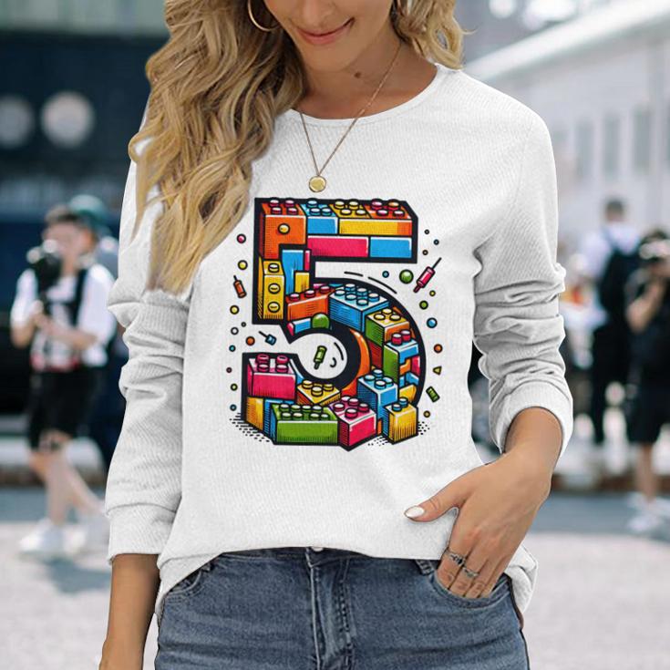 Children's 5Th Birthday With Building Blocks Idea Langarmshirts Geschenke für Sie