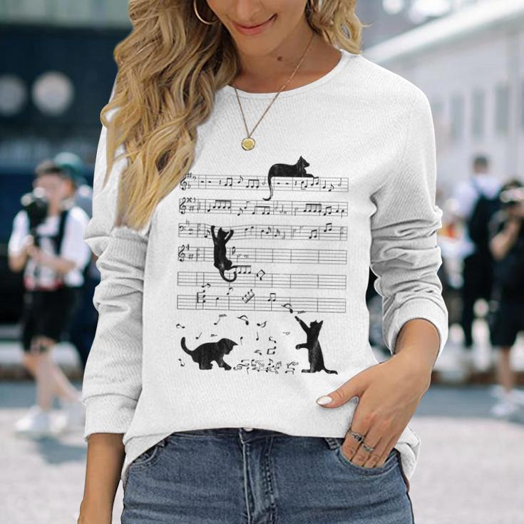 Cute Cat Music Noteintage Notes Musician Langarmshirts Geschenke für Sie