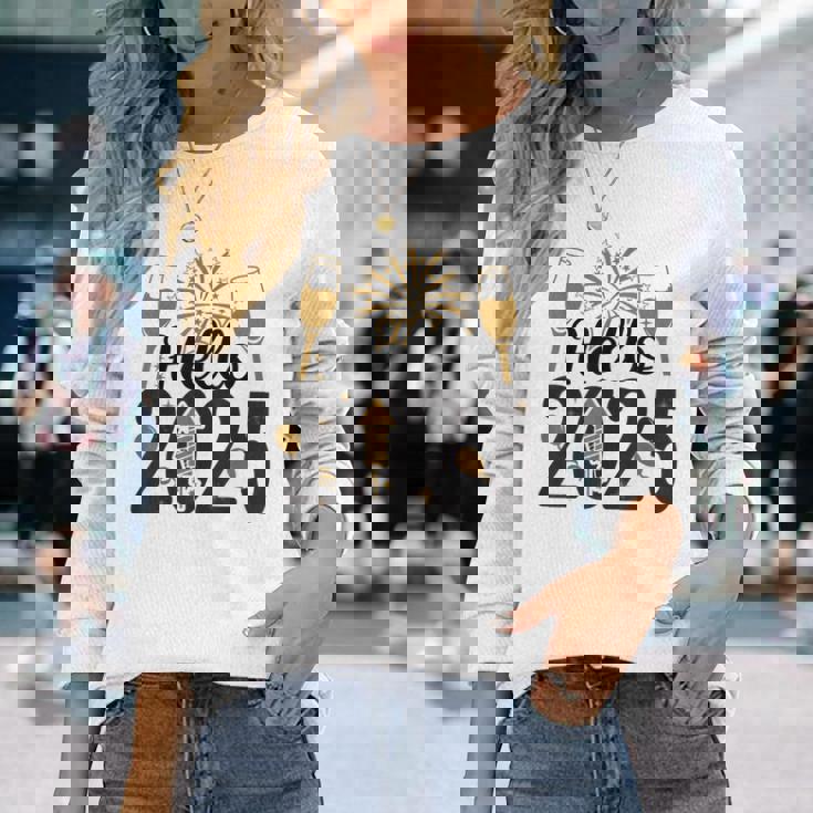 Hello 2025 Fête Réveillon Cadeau Nouvel An Festif T-shirt à manches longues Cadeaux pour elle