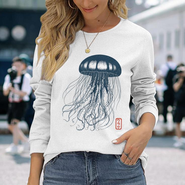 Japanese Aesthetic Asianintage Medusa Jellyfish Gray Langarmshirts Geschenke für Sie