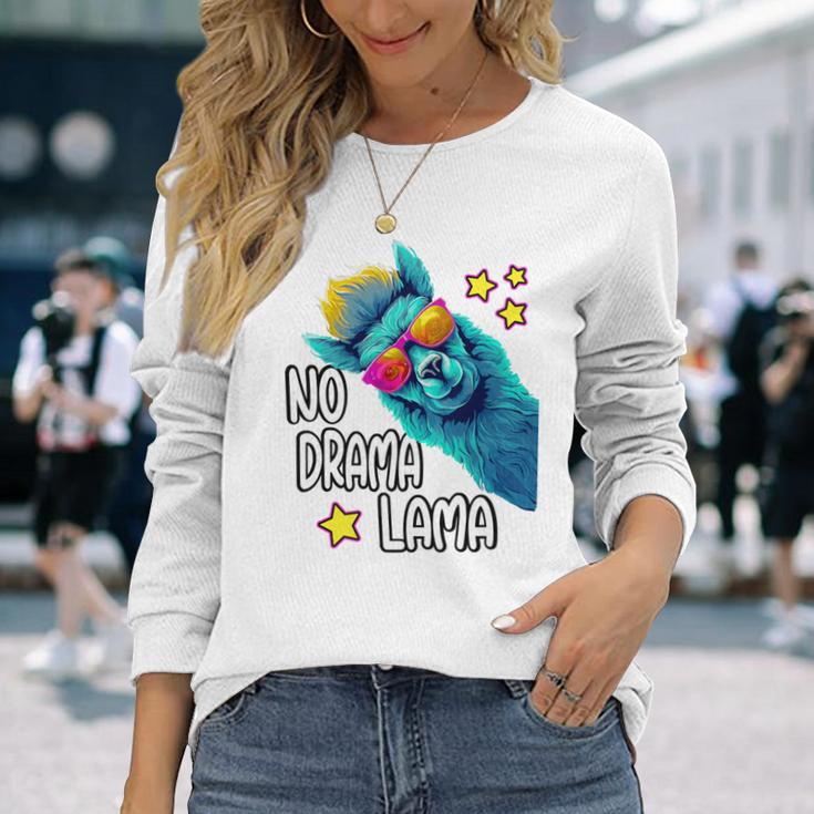 Lama No Drama With Sunglasses Cool Saying Alpaca Langarmshirts Geschenke für Sie