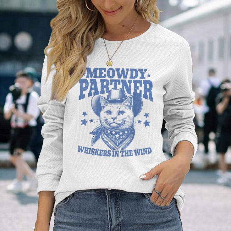 Meowdy Partner Cowboy Catintage Cat Langarmshirts Geschenke für Sie