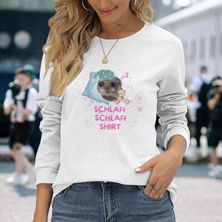 Schlafi Schlafi Hamster Meme Gray Langarmshirts Geschenke für Sie