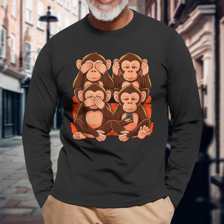 31 Monkey See Nothing Hear Say Smartphone Langarmshirts Geschenke für alte Männer