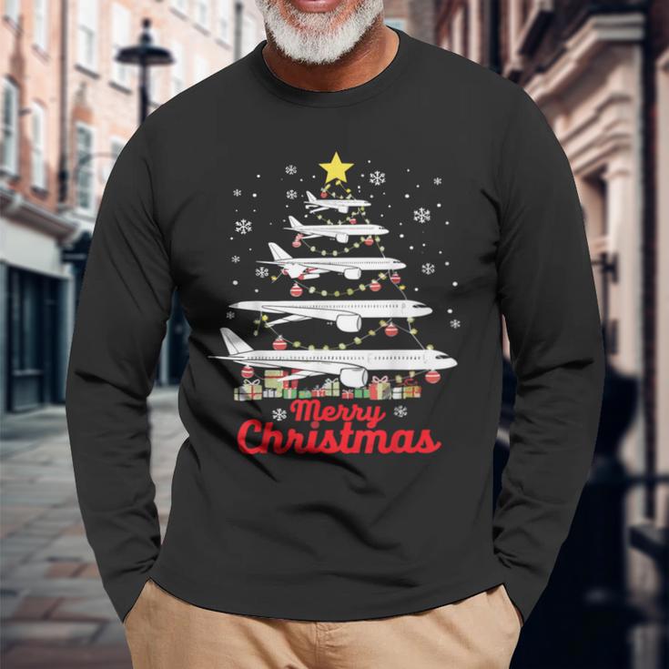 Aeroplane Christmas Tree Merry Christmas Most Likely Pilot Langarmshirts Geschenke für alte Männer