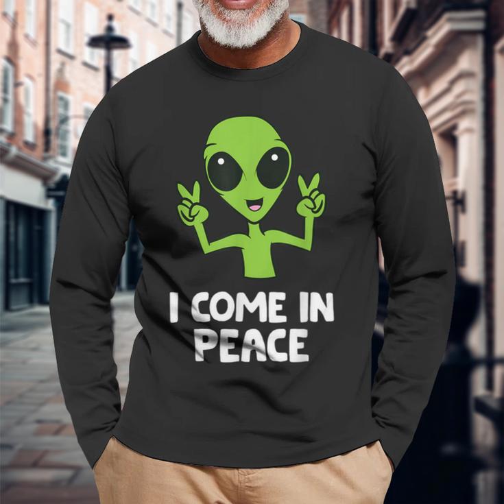 Alien I Come In Peace Space Rave Edm Music Alien Langarmshirts Geschenke für alte Männer