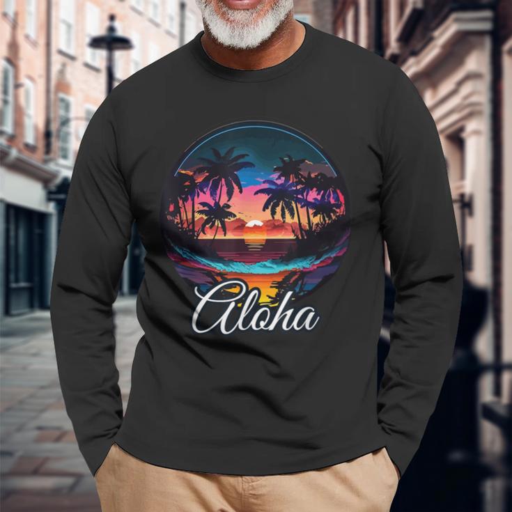 Aloha Hawaii The Hawaiian Island Palm Beach Maui Kauai Langarmshirts Geschenke für alte Männer