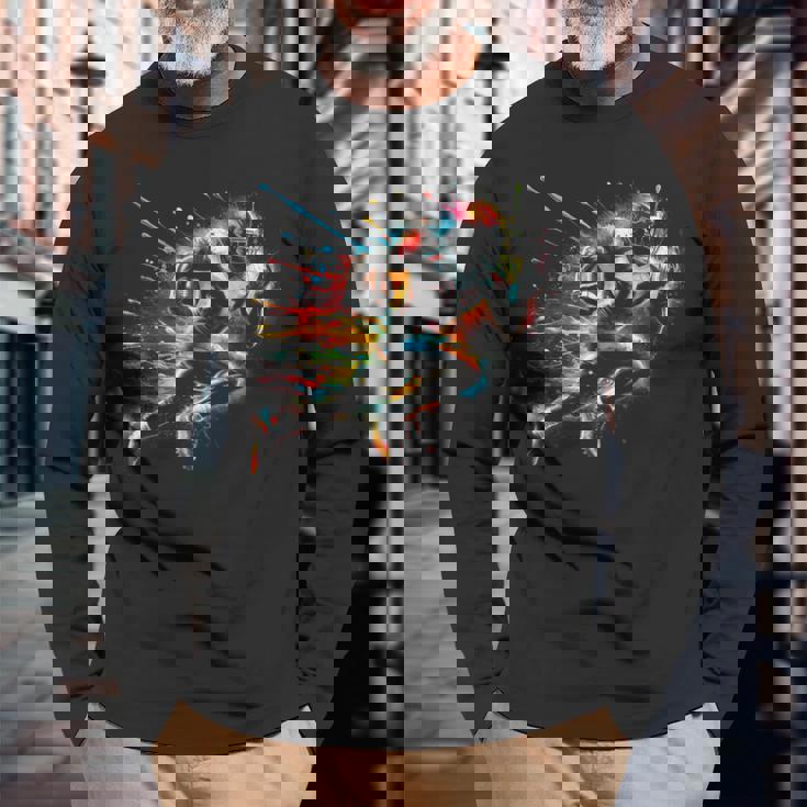 American Football Player Paint Long Sleeve T-Shirt Gifts for Old Men