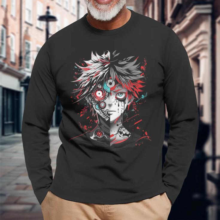 Anime Manga Motif Red Eyes Illustration Anime Langarmshirts Geschenke für alte Männer