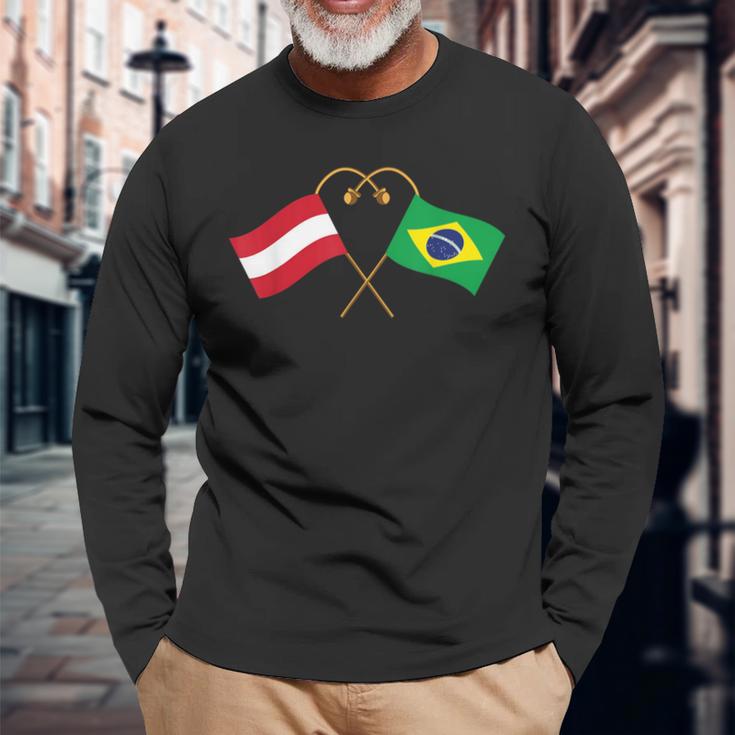 Austria Flag Brazilian Flag Austria Brazil Langarmshirts Geschenke für alte Männer