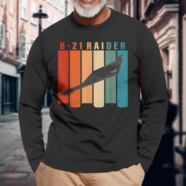 B-21 Raider Stealth Bomber Jet Avión Retrointage B21 Camiseta de manga larga Regalos para ancianos