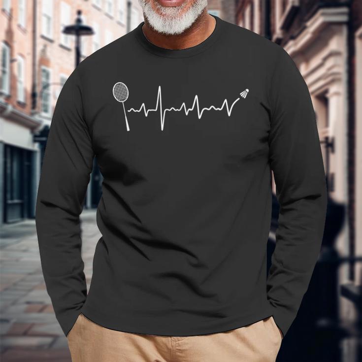 Badminton Heartbeat Shuttlecock Ecg Badminton Player Langarmshirts Geschenke für alte Männer