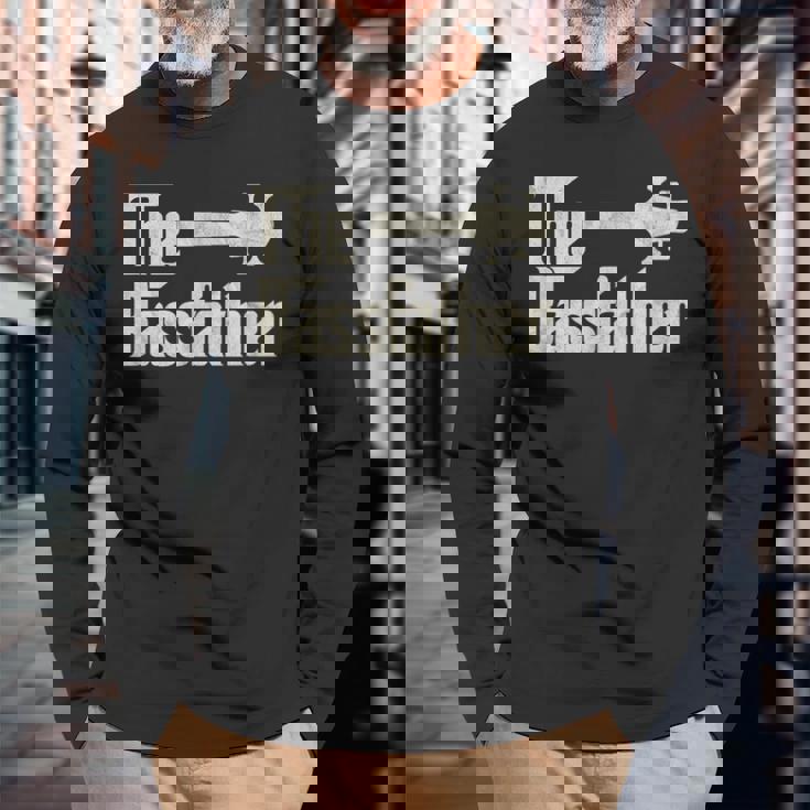 The Bassfather Distressed Bass Player Dad Fathers Day Long Sleeve T-Shirt Gifts for Old Men